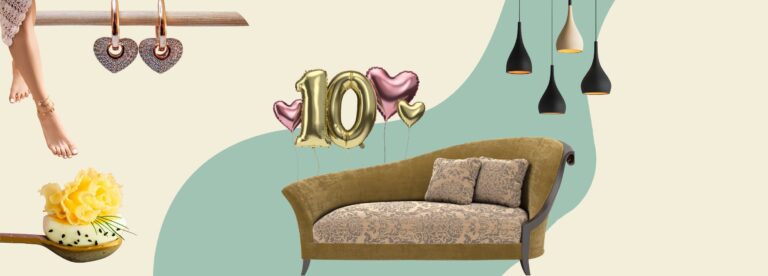 Collage of jewellery, lighting, sofa, balloons and food, created for a Pinterest for ecommerce Pinterest case study showcasing how lifestyle brands use design-led visuals to inspire shoppers and boost online sales.