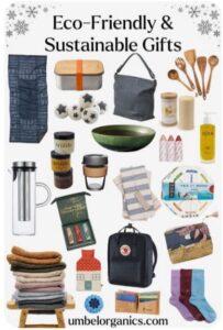 Collection of sustainable products including reusable bags, candles, and wooden utensils — highlighting a Pinterest Gift Guide Strategy for e-commerce focused on eco-conscious gifting.