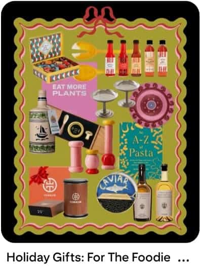Colourful collage of gourmet products, sauces, and pasta books — showcasing a Pinterest Gift Guide Strategy for e-commerce targeting food lovers and holiday shoppers.