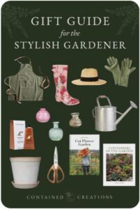 Collage of gardening tools, books, gloves, and pots — part of a Pinterest Gift Guide Strategy for e-commerce designed for garden enthusiasts.