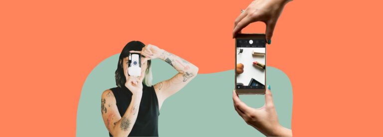Two people using cameras in different ways, illustrating how Pinterest visual search lets users discover and shop products visually rather than through text-based queries.