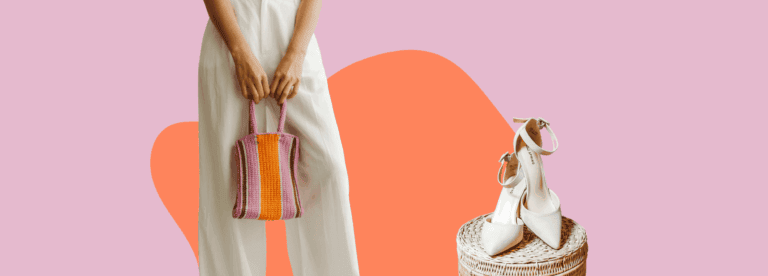 Featured image for a Pinterest Trends tool article, with a collage of seasonal fashion products, set against an orange and pink pastel background.